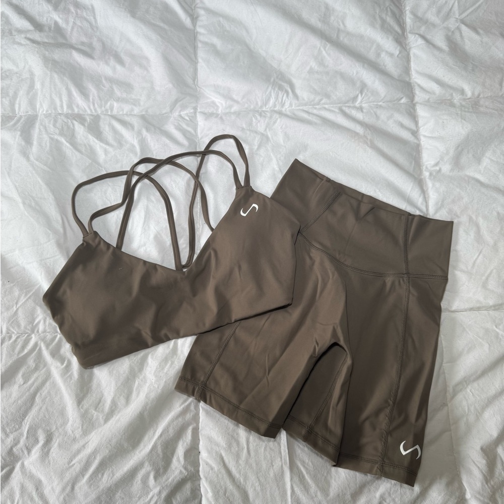 Women's Brown Active Shorts Set